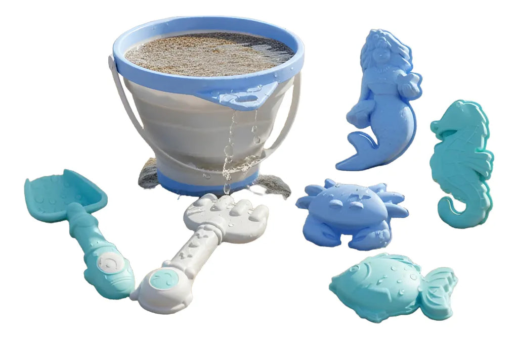Balde de playa celeste plegable con accesorios. image 1