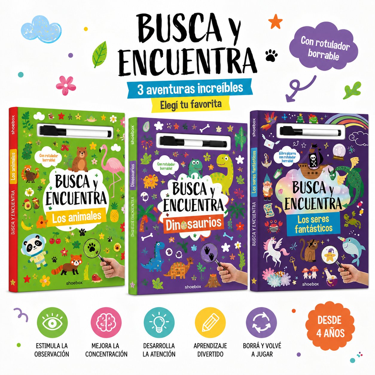Busca y Encuentra – Libro interactivo con marcador borrable | 3 modelos