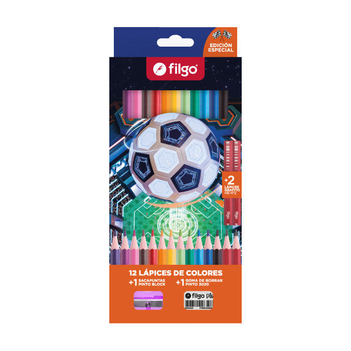12 Lápices de Color Fútbol + 2 Lápices grafito + Goma + Sacapuntas image 0