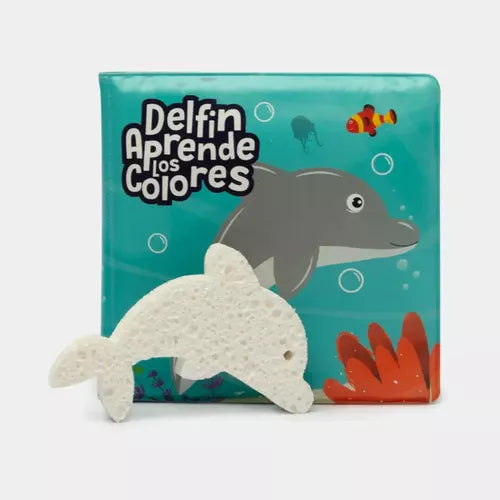 LIBRO DE BAÑO DELFIN APRENDE LOS COLORES + ESPONJA image 0