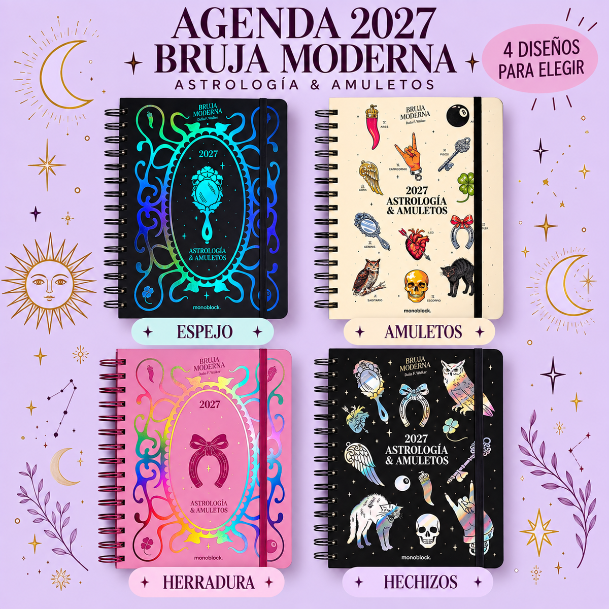 AGENDA 2027 BRUJA MODERNA – ASTROLOGÍA & AMULETOS | 4 DISEÑOS
