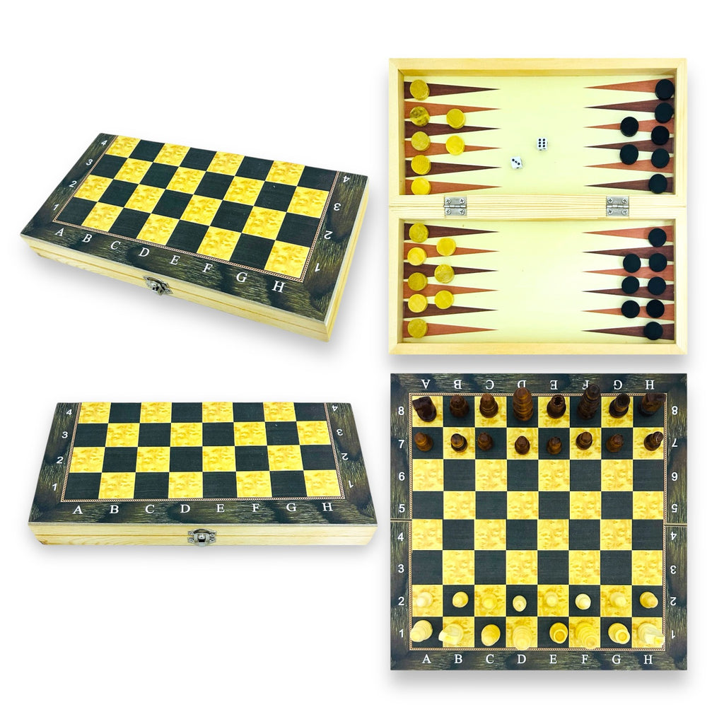 Juego de Mesa 3 en 1 – Ajedrez, Damas y Backgammon