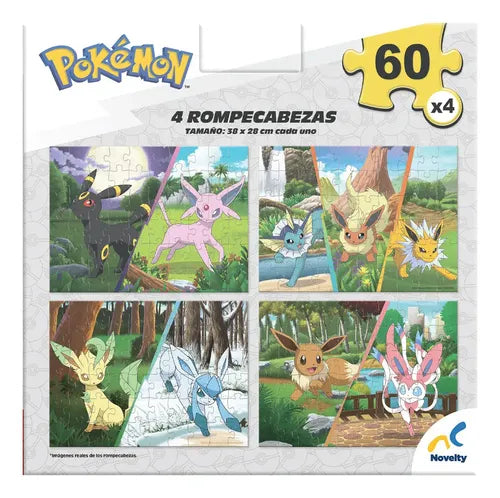 Puzzle Pokémon 4 en 1 – 4 Rompecabezas de 60 Piezas | Novelty