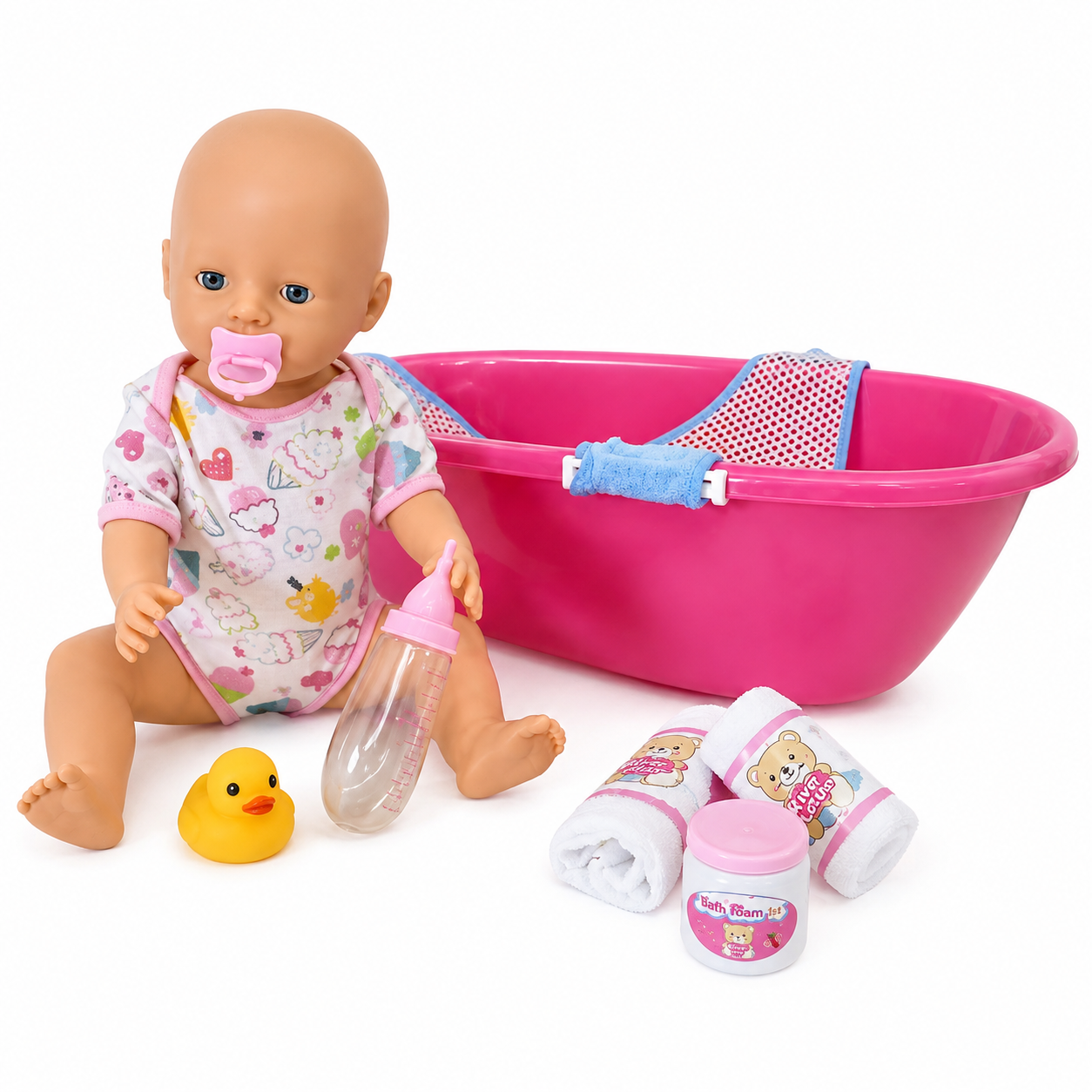 Bebé de 40 cm con bañera y accesorios de cuidado