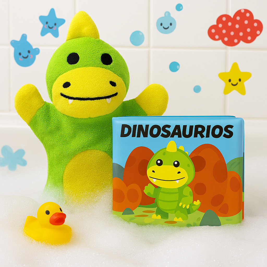 Libro para bañera de Dinosaurios + títere de tela image 0
