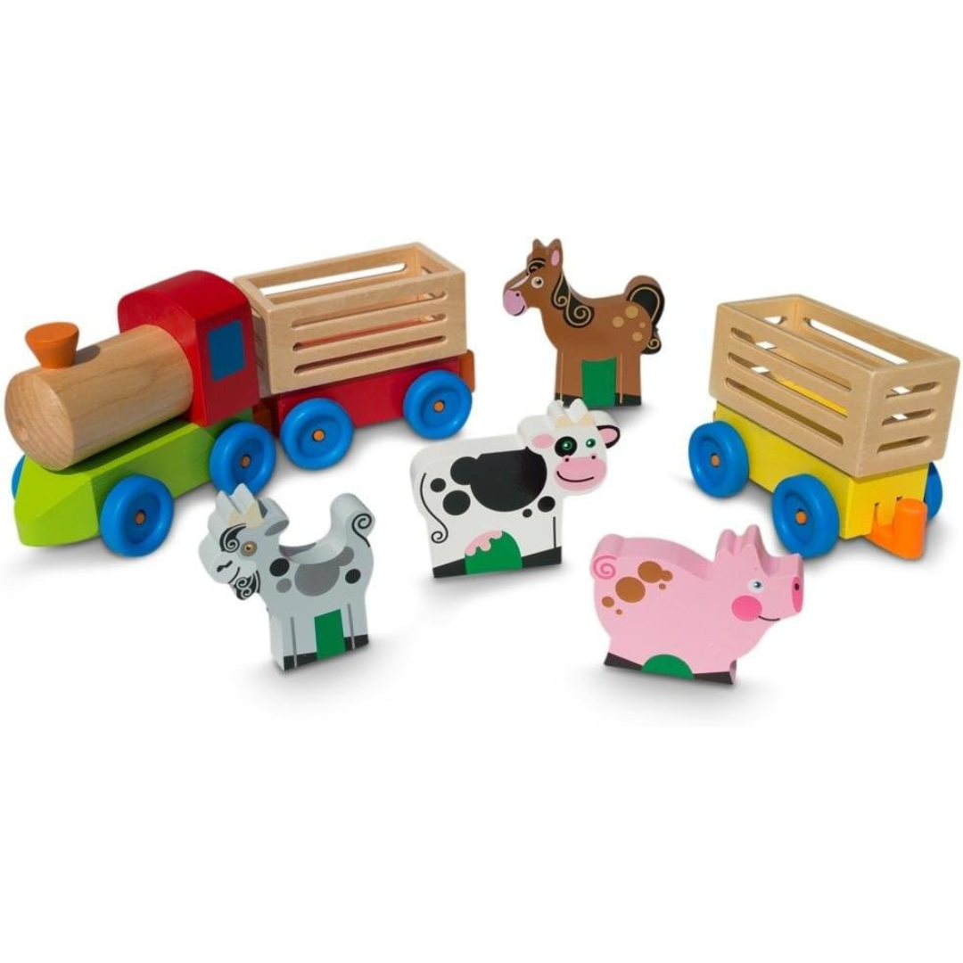 TREN DE MADERA CON ANIMALES DE CAMPO image 1