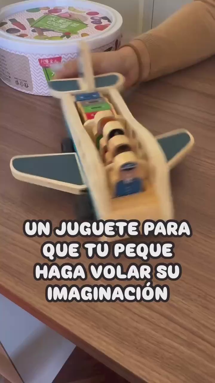 Avion de madera con pasajeros