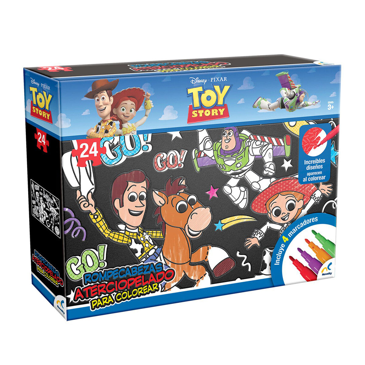 Puzzle Aterciopelado para Colorear Toy Story – 24 Piezas + 4 Marcadores | Novelty
