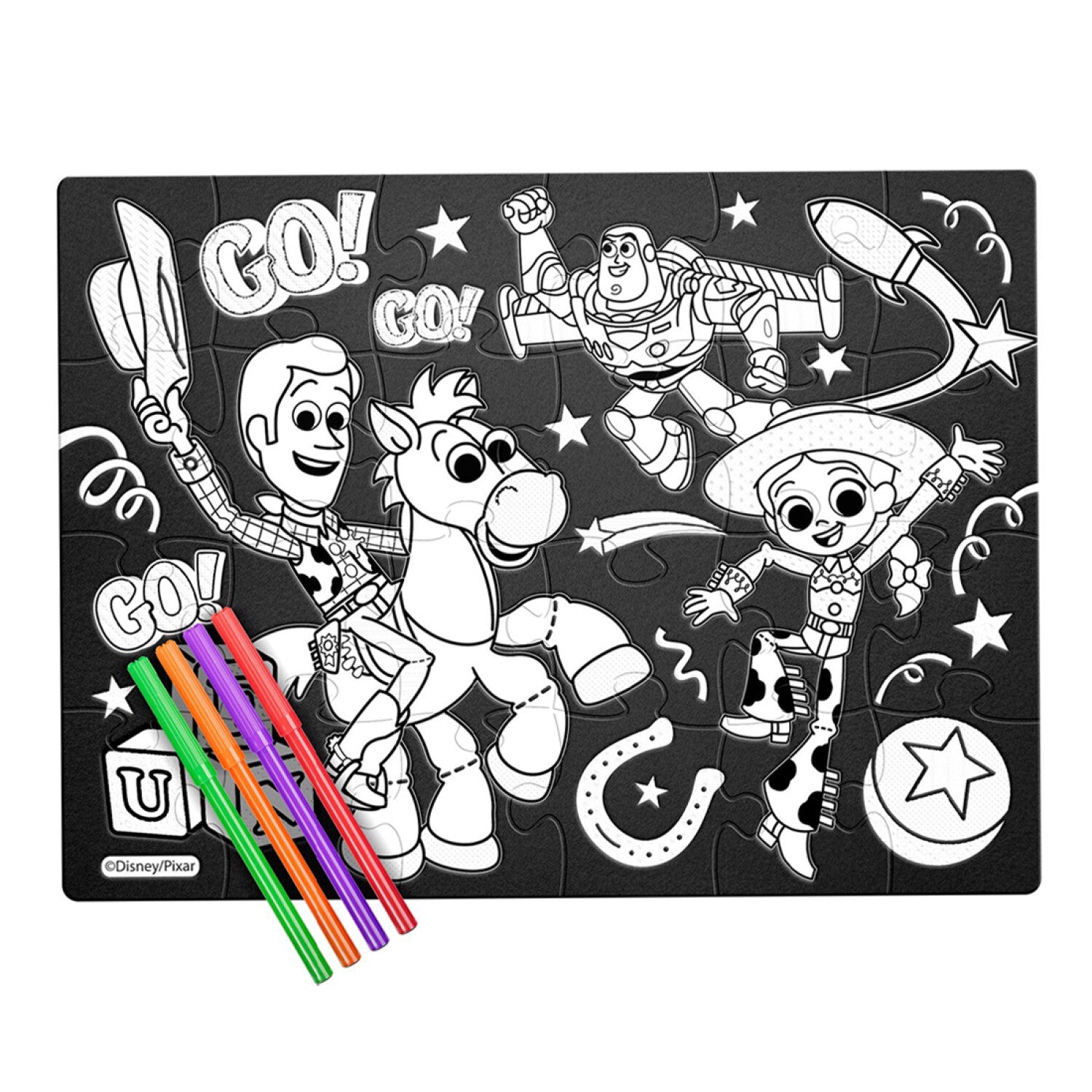 Puzzle Aterciopelado para Colorear Toy Story – 24 Piezas + 4 Marcadores | Novelty