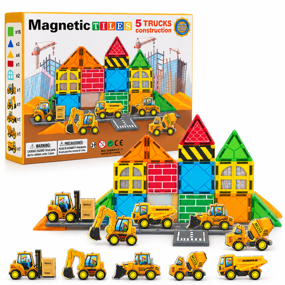 Juego Magnético Construcción con Camiones– 30 piezas